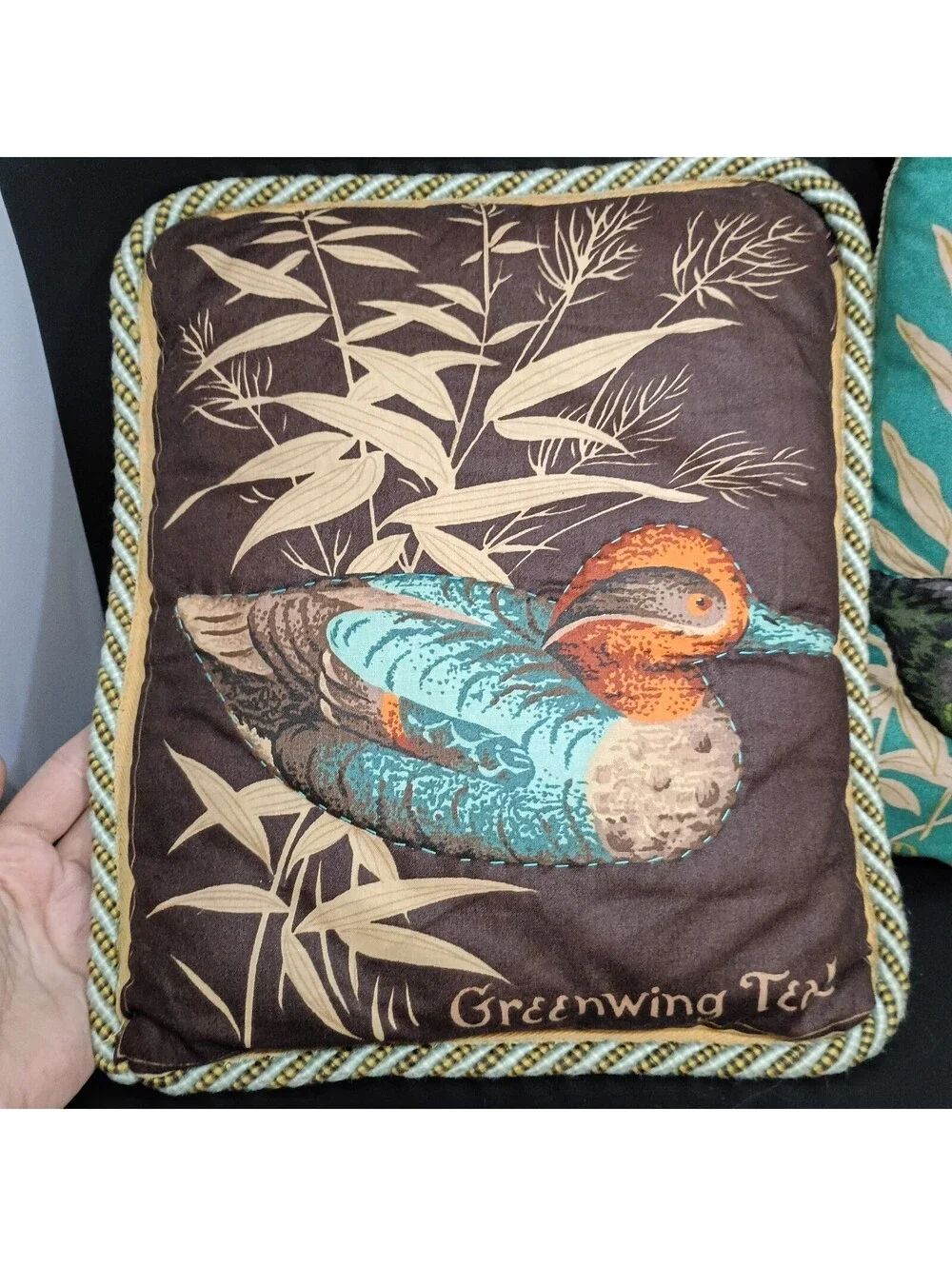 Vtg Ducks Tapestry Duck Pillows Set 2 Signed  Cabin Farmhouse Lodge